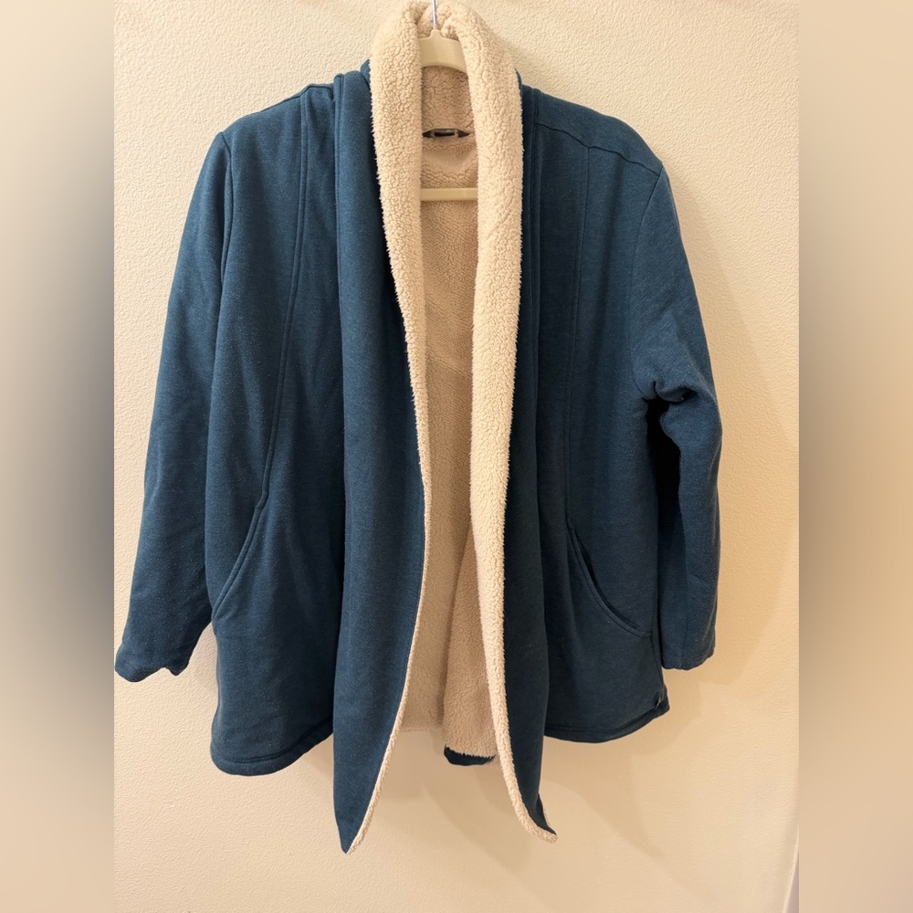 Cozy Teal Blue Sherpa-Lined Open Cardigan Eddie Bauer size XL